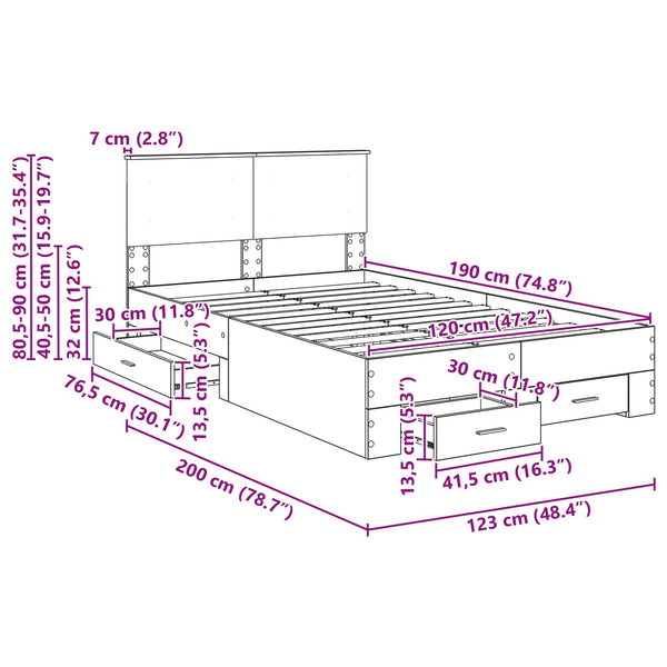 vidaXL Bed Frame with Headboard Concrete Grey 120 x 190 cm Engineered Wood