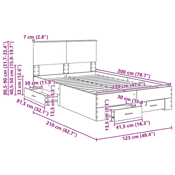 vidaXL Bed Frame with Headboard Concrete Grey 120 x 200 cm Engineered Wood
