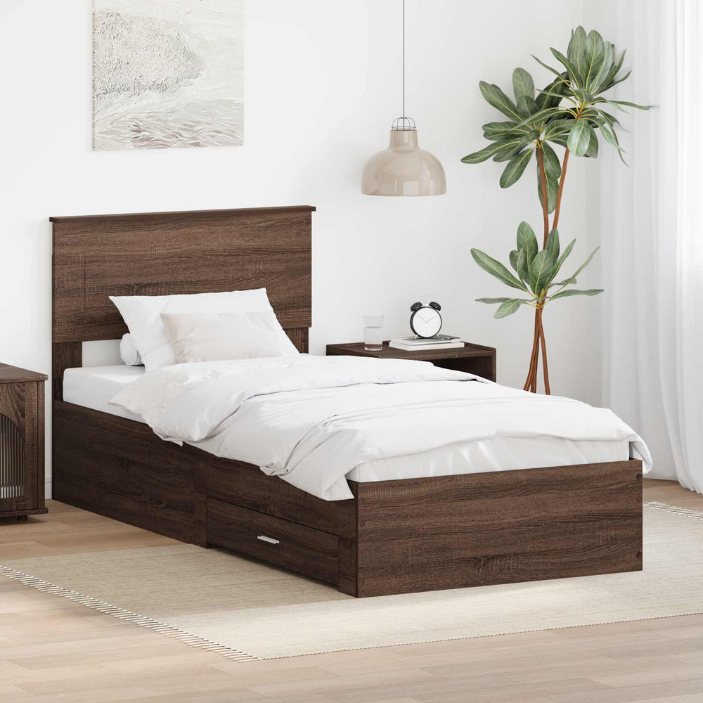 vidaXL Bed Frame Brown Oak and Silver 100 x 200 cm Engineered Wood