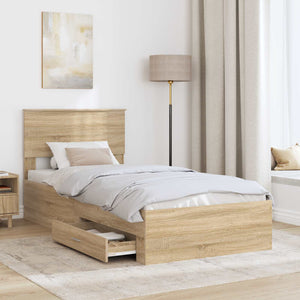 vidaXL Bed Frame Sonoma Oak and Silver 75 x 190 cm Engineered Wood