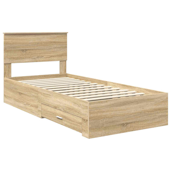 vidaXL Bed Frame Sonoma Oak and Silver 75 x 190 cm Engineered Wood