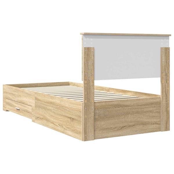 vidaXL Bed Frame Sonoma Oak and Silver 75 x 190 cm Engineered Wood