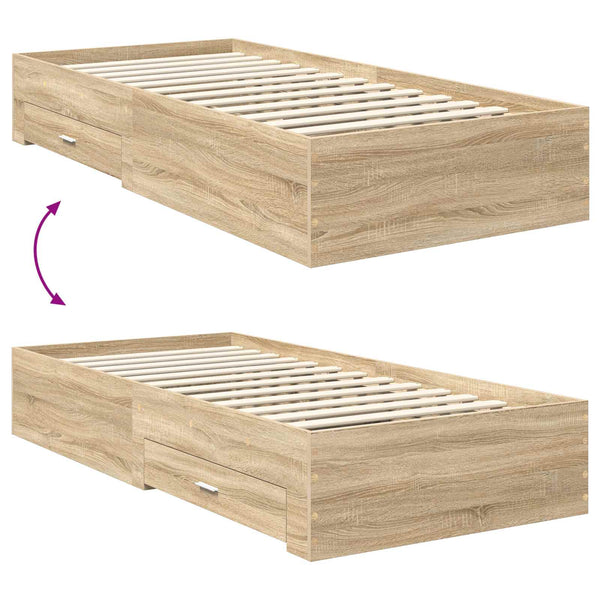 vidaXL Bed Frame Sonoma Oak and Silver 75 x 190 cm Engineered Wood