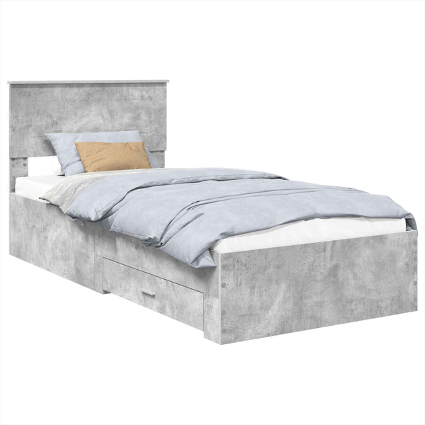 vidaXL Bed Frame Concrete Grey and Silver 75 x 190 cm Engineered Wood