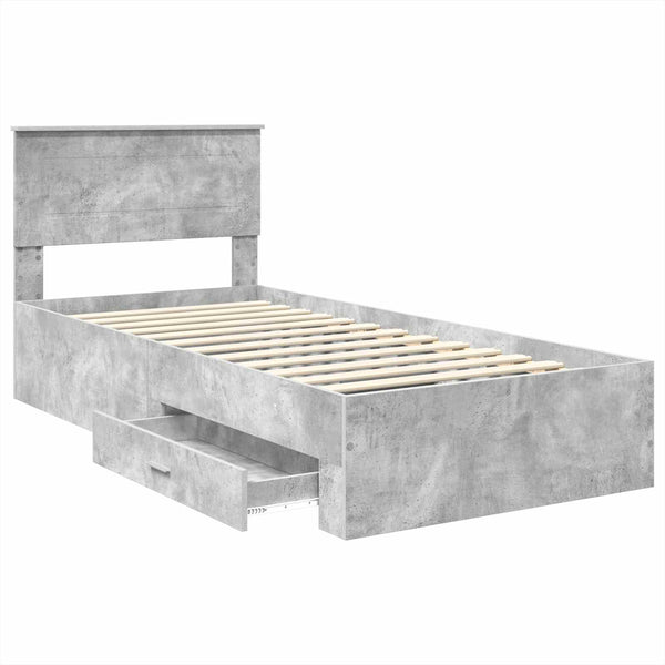vidaXL Bed Frame Concrete Grey and Silver 75 x 190 cm Engineered Wood