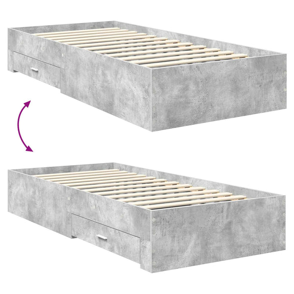 vidaXL Bed Frame Concrete Grey and Silver 75 x 190 cm Engineered Wood