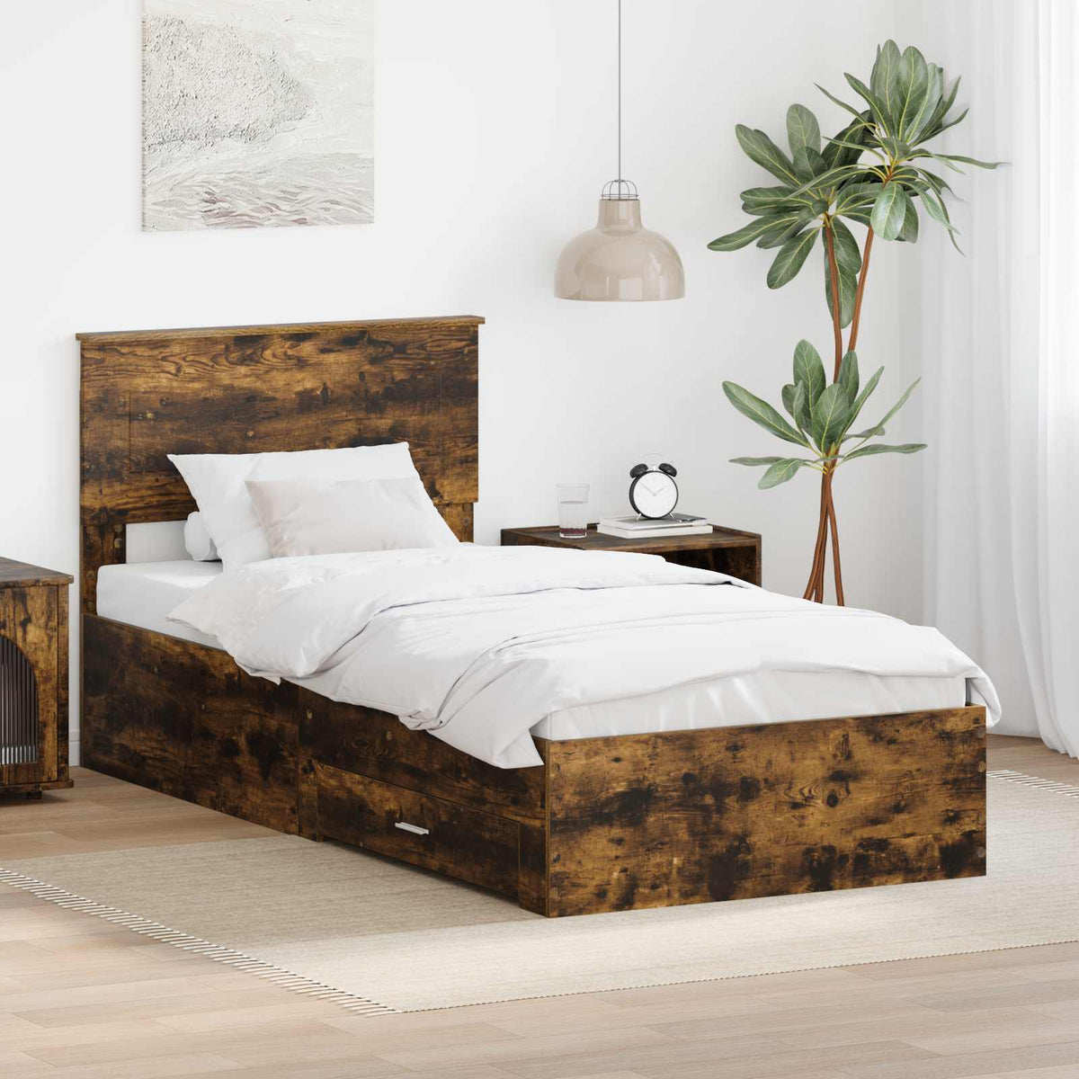vidaXL Bed Frame Smoky Oak and Silver 75 x 190 cm Engineered Wood