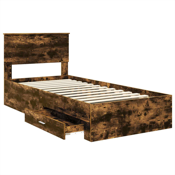 vidaXL Bed Frame Smoky Oak and Silver 75 x 190 cm Engineered Wood
