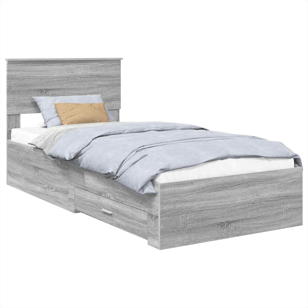vidaXL Bed Frame Grey Sonoma and Silver 75 x 190 cm Engineered Wood