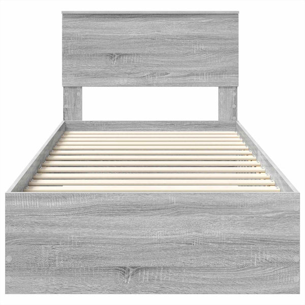 vidaXL Bed Frame Grey Sonoma and Silver 75 x 190 cm Engineered Wood