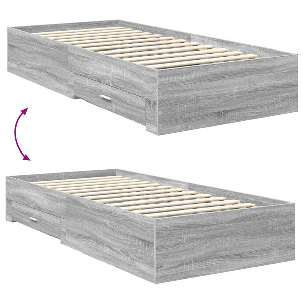 vidaXL Bed Frame Grey Sonoma and Silver 75 x 190 cm Engineered Wood