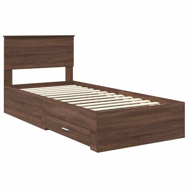 vidaXL Bed Frame Brown Oak and Silver 75 x 190 cm Engineered Wood