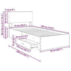 vidaXL Bed Frame Brown Oak and Silver 75 x 190 cm Engineered Wood