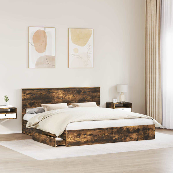 vidaXL Storage Bed Smoked Oak 200 x 200 cm Engineered Wood