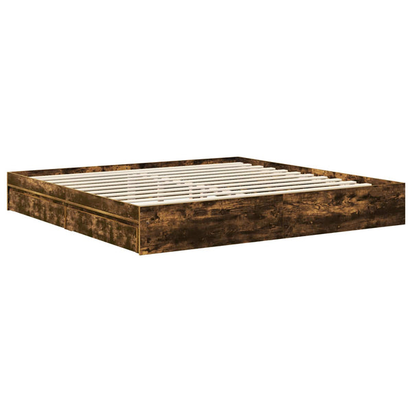 vidaXL Storage Bed Smoked Oak 200 x 200 cm Engineered Wood