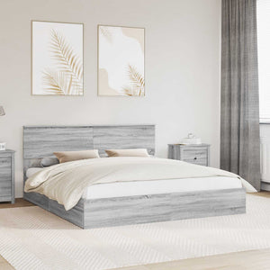 vidaXL Storage Bed Sonoma Gray 200 x 200 cm Engineered Wood