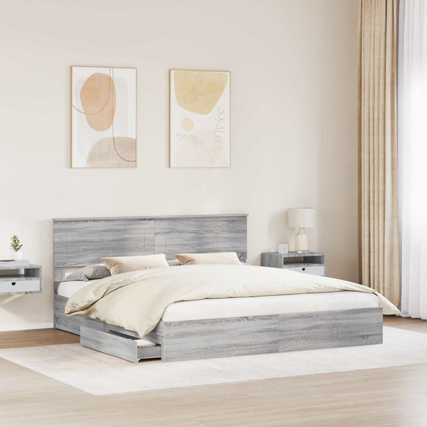 vidaXL Storage Bed Sonoma Gray 200 x 200 cm Engineered Wood