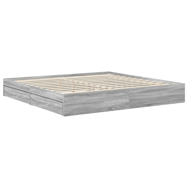 vidaXL Storage Bed Sonoma Gray 200 x 200 cm Engineered Wood