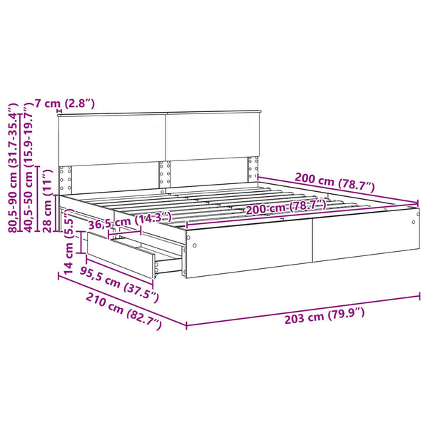 vidaXL Storage Bed Sonoma Gray 200 x 200 cm Engineered Wood