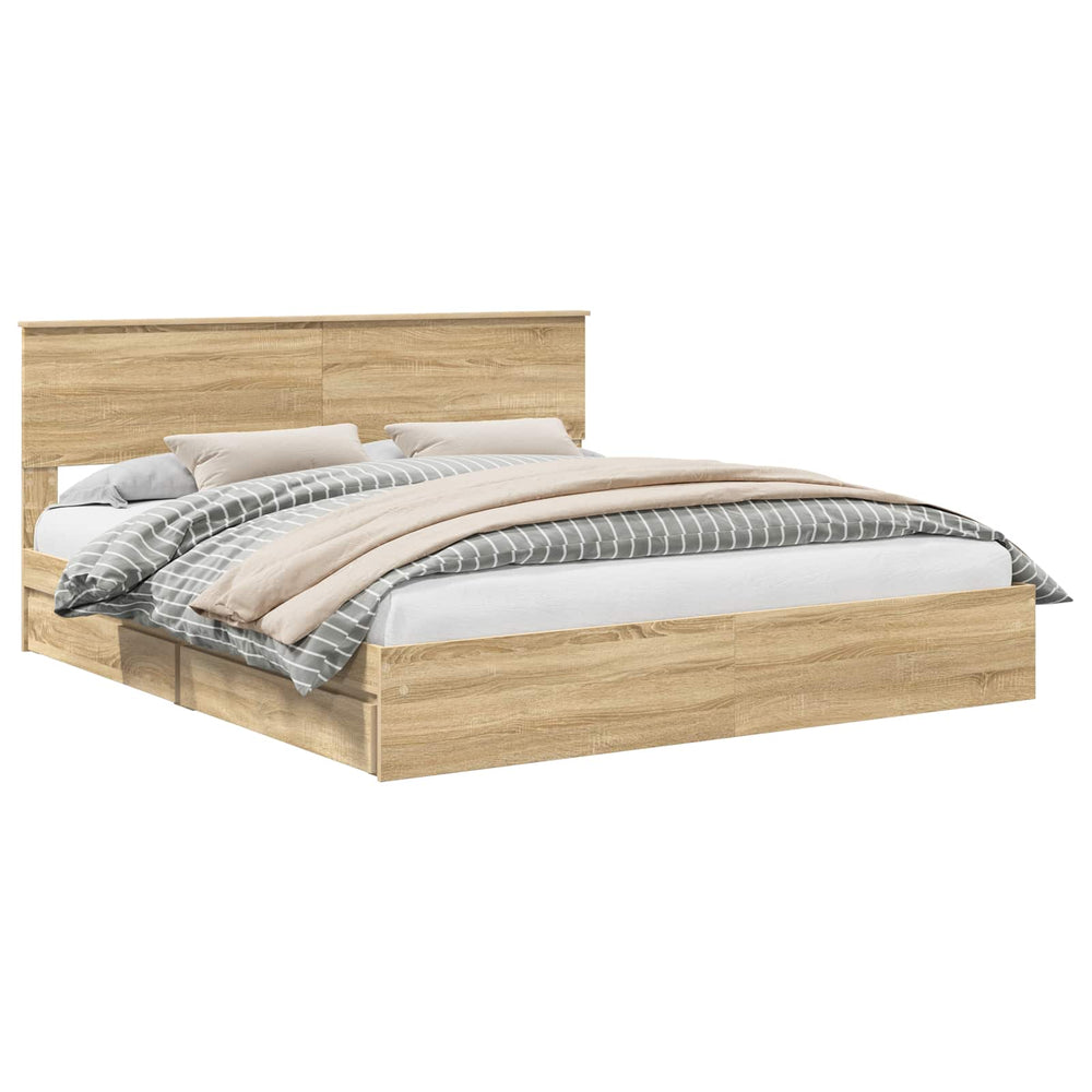 vidaXL Storage Bed Sonoma Oak 180 x 200 cm Engineered Wood