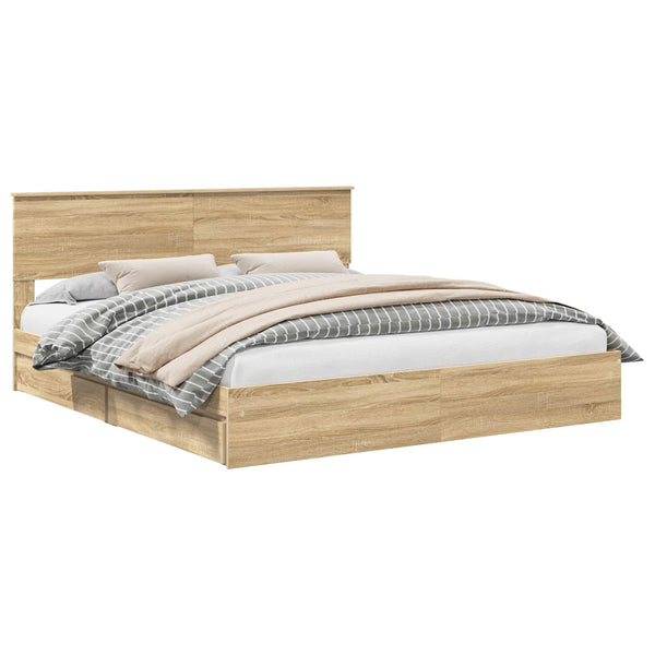 vidaXL Storage Bed Sonoma Oak 180 x 200 cm Engineered Wood
