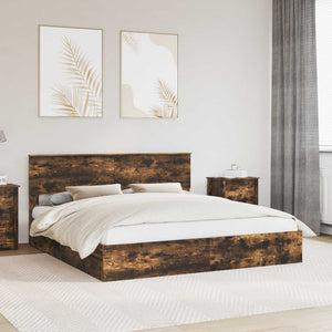 vidaXL Storage Bed Smoked Oak 180 x 200 cm Engineered Wood