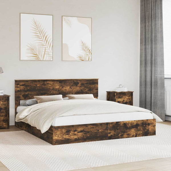 vidaXL Storage Bed Smoked Oak 180 x 200 cm Engineered Wood
