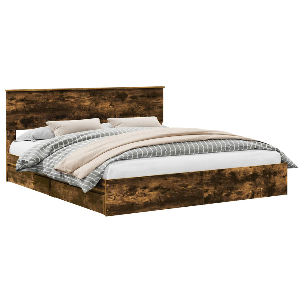 vidaXL Storage Bed Smoked Oak 180 x 200 cm Engineered Wood