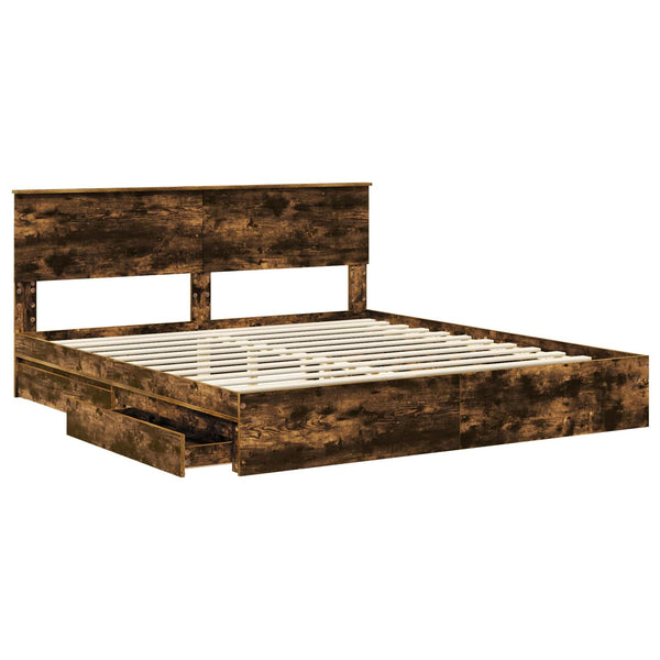 vidaXL Storage Bed Smoked Oak 180 x 200 cm Engineered Wood