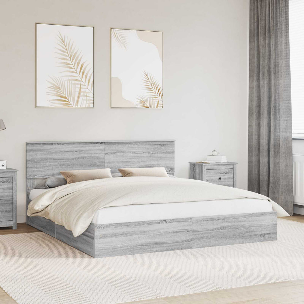 vidaXL Storage Bed Sonoma Grey 180 x 200 cm Engineered Wood