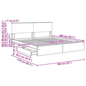 vidaXL Storage Bed Sonoma Grey 180 x 200 cm Engineered Wood
