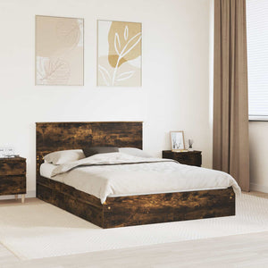 vidaXL Storage Bed Smoked Oak 160 x 200 cm Engineered Wood