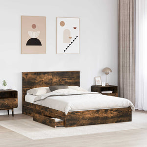 vidaXL Storage Bed Smoked Oak 160 x 200 cm Engineered Wood