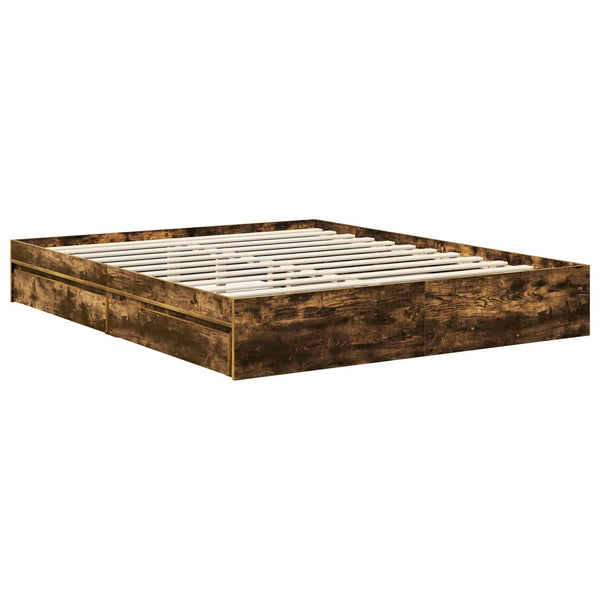 vidaXL Storage Bed Smoked Oak 160 x 200 cm Engineered Wood