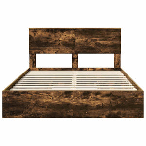 vidaXL Storage Bed Smoked Oak 160 x 200 cm Engineered Wood