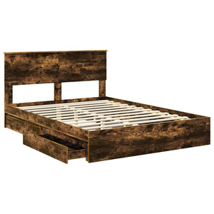 vidaXL Storage Bed Smoked Oak 150 x 200 cm Engineered Wood
