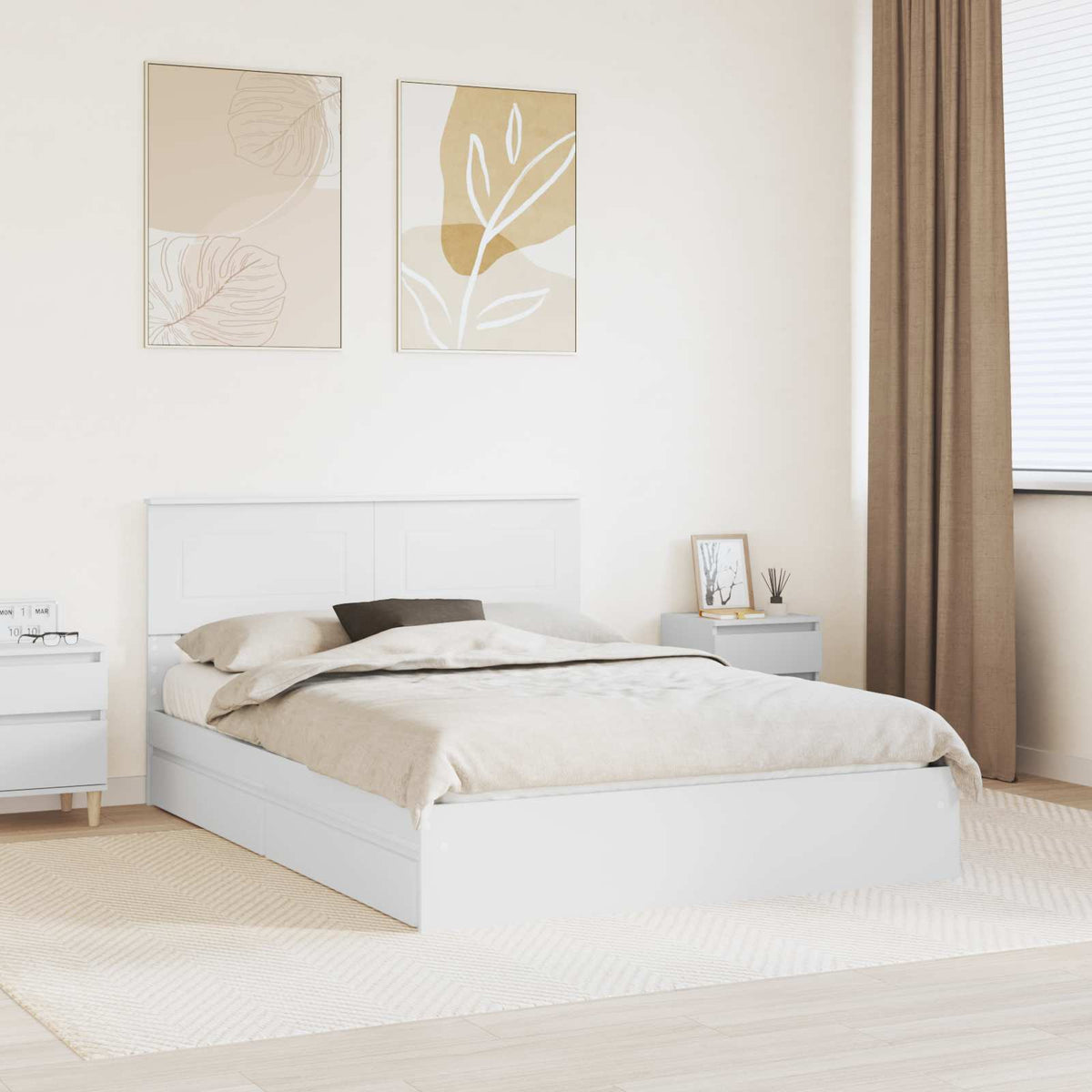 vidaXL Storage Bed with Headboard White 140 x 190 cm Engineered Wood