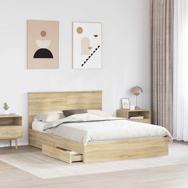 vidaXL Storage Bed Sonoma Oak 140 x 190 cm Engineered Wood