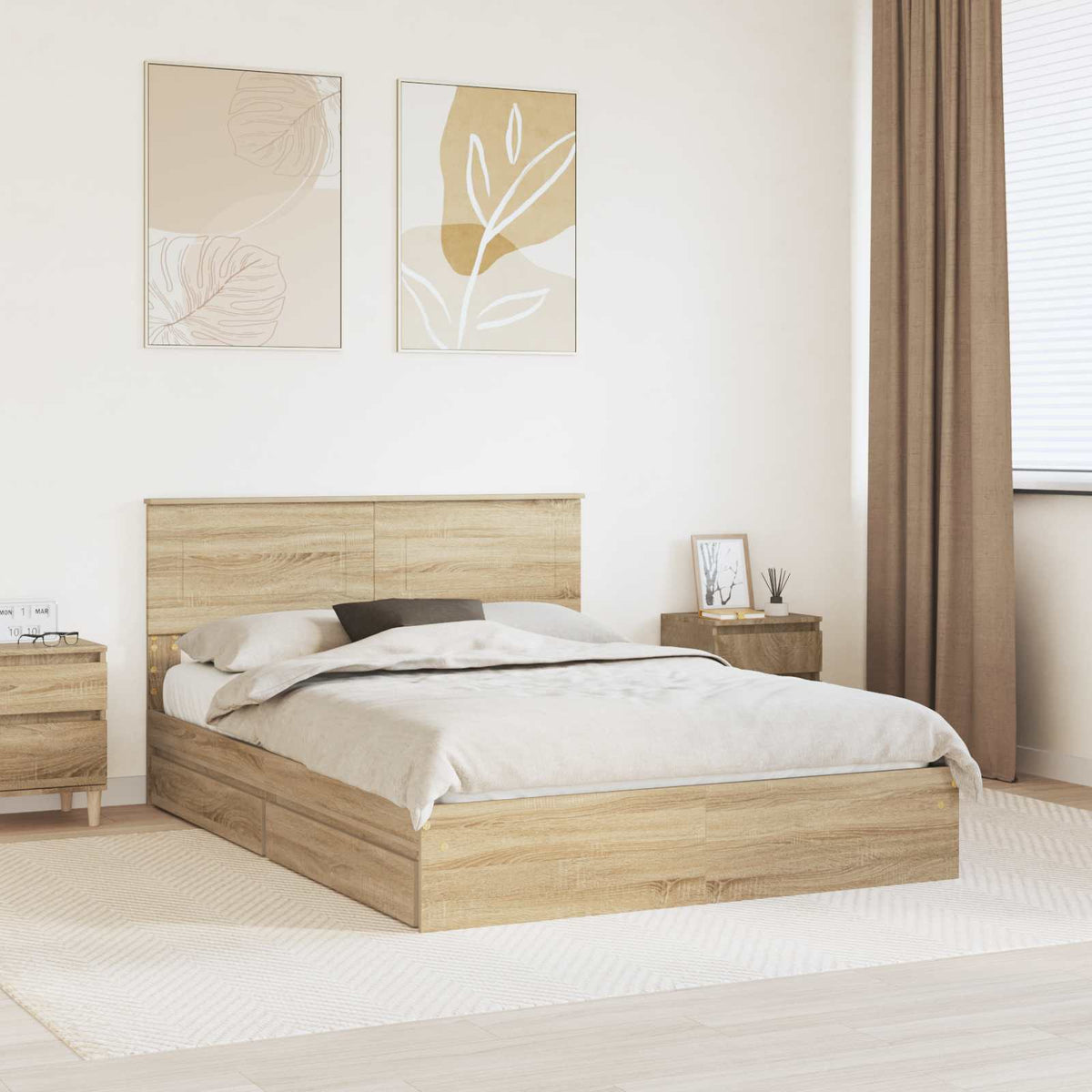 vidaXL Storage Bed Sonoma Oak 140 x 200 cm Engineered Wood