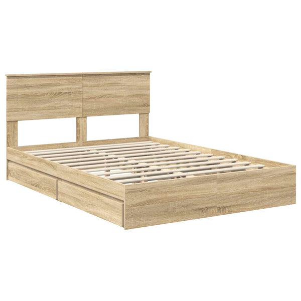vidaXL Storage Bed Sonoma Oak 140 x 200 cm Engineered Wood