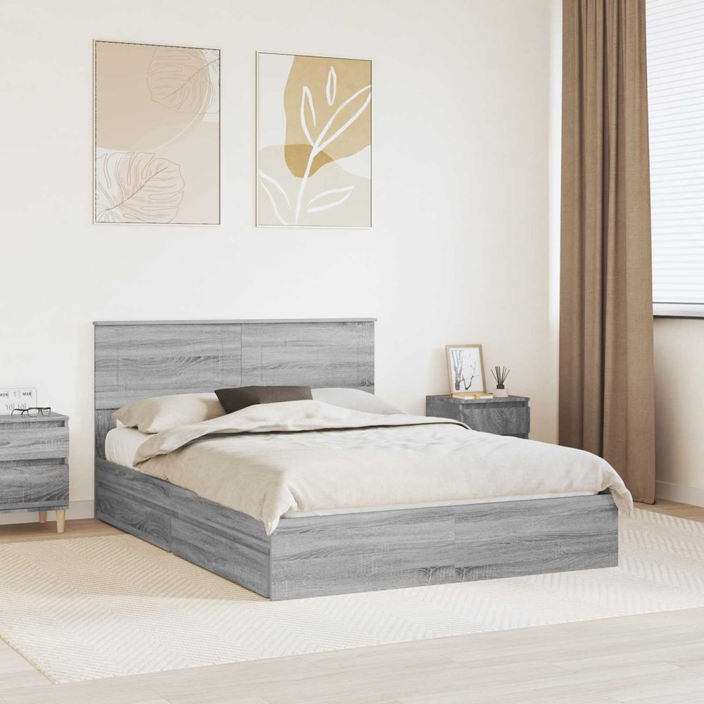 vidaXL Storage Bed Sonoma Gray 140 x 200 cm Engineered Wood