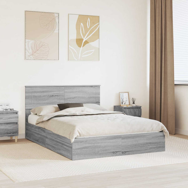 vidaXL Storage Bed Sonoma Gray 140 x 200 cm Engineered Wood