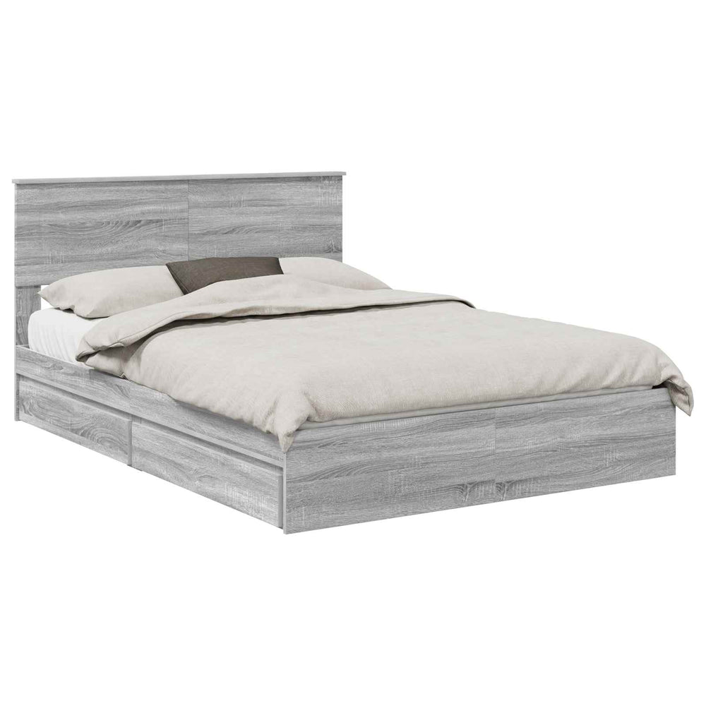 vidaXL Storage Bed Sonoma Gray 140 x 200 cm Engineered Wood