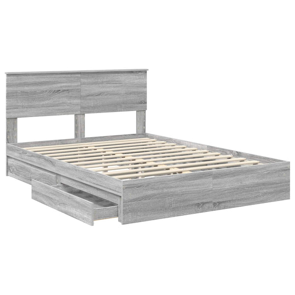 vidaXL Storage Bed Sonoma Gray 140 x 200 cm Engineered Wood