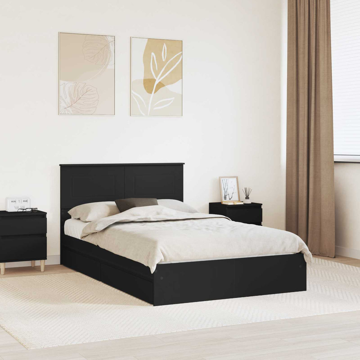 vidaXL Storage Bed Black 135 x 190 cm Engineered Wood