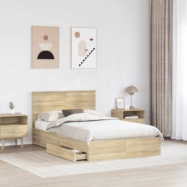 vidaXL Storage Bed Sonoma Oak 135 x 190 cm Engineered Wood