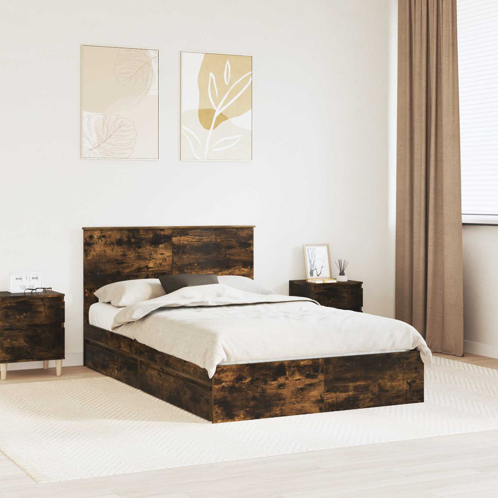 vidaXL Storage Bed Smoked Oak 135 x 190 cm Engineered Wood