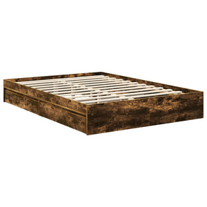 vidaXL Storage Bed Smoked Oak 135 x 190 cm Engineered Wood