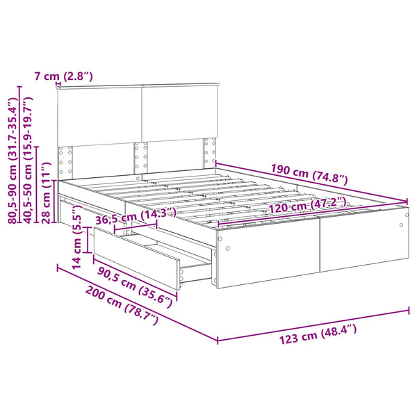 vidaXL Storage Bed with Headboard White 120 x 190 cm Engineered Wood