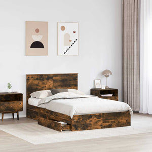 vidaXL Storage Bed Smoked Oak 120 x 190 cm Engineered Wood